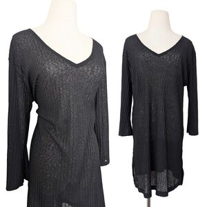 Sheer Black Beach Dress Size Large Mini V-neck